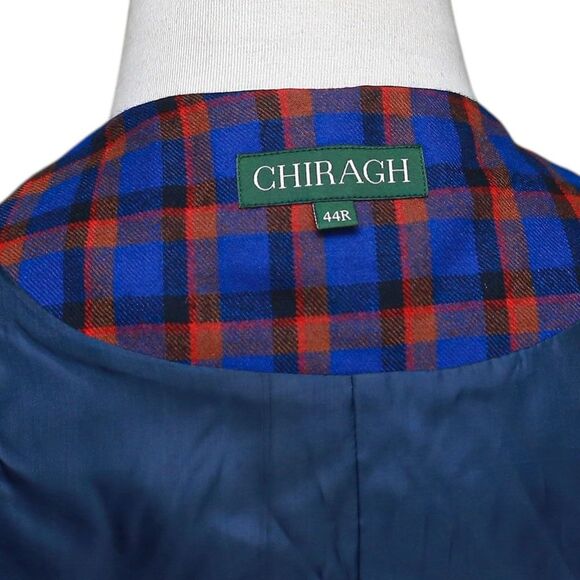 Mens Plaid Vest 44R Wool Blue Orange Waistcoat XL Formal Wedding Groom Party - Picture 3 of 9